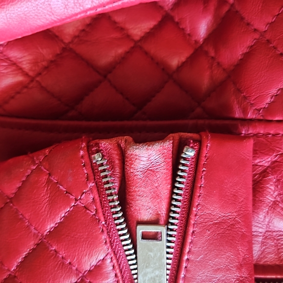 Zara red real leather moto jacket - Picture 3 of 4
